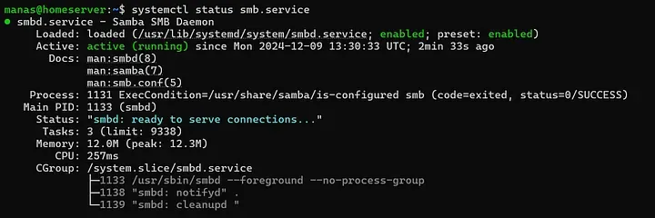 Samba service running