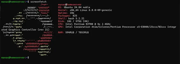 After the installation and login via SSH